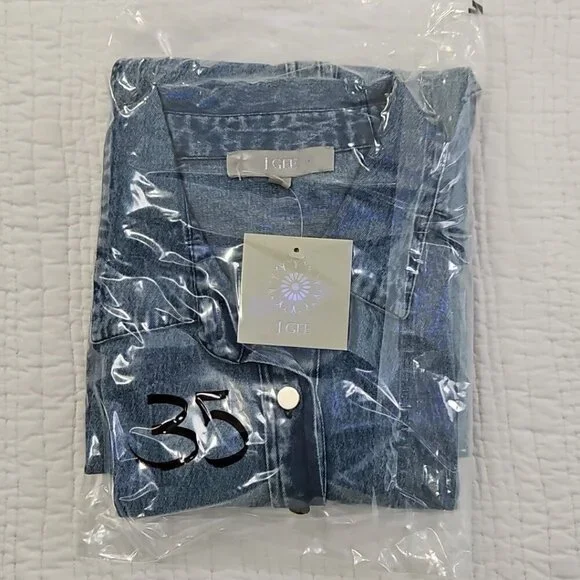 J Gee Chambray Denim Shirt Dress Women's Medium Blue Western Boho Y2K NWT Snaps - Picture 13 of 13